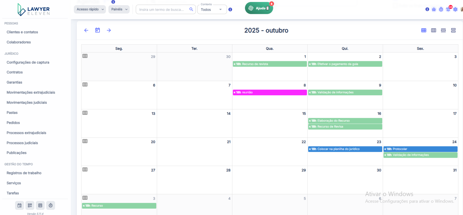 Agenda de prazos e tarefas do escritório